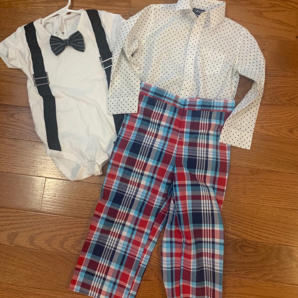 2 bodysuits and plaid pants